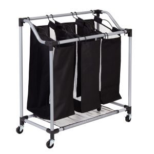 Honey Can Do 33 x 31 Black   Silver Rolling Triple Laundry Sorter