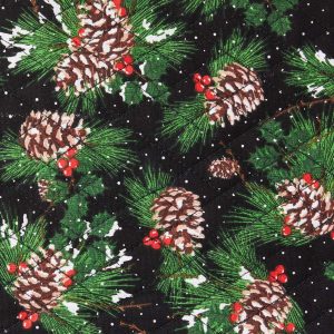 Pinecones   Plaid Double Faced Pre Quilted Christmas Cotton Fabric