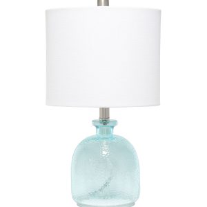 All The Rages Clear Blue Glass Jar Table Lamp with White Linen Shade