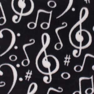 Music Notes on Black Anti Pill Fleece Fabric