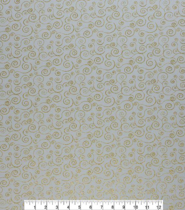 Swirl Vines Christmas Glitter Cotton Fabric