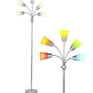 Brightech Medusa Modern LED Floor Lamp (Interchangeable Shades)- Silver