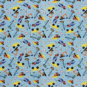 Transportation On Blue Novelty Cotton Fabric
