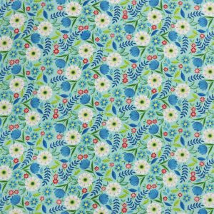 Daisy Leaves On Blue Super Snuggle Flannel Fabric