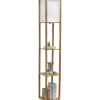 All The Rages 62.5 Wood Floor Lamp 3 Tier Storage Shelf With Linen Shade