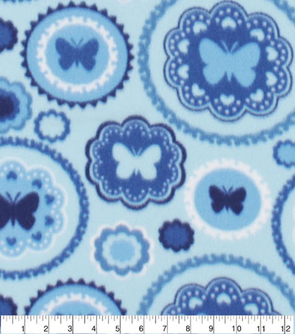 Blue Butterfly Circles Blizzard Fleece Fabric - Image 3