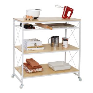 Honey Can Do 38 White Oak 4 Tier Rolling Kitchen Island
