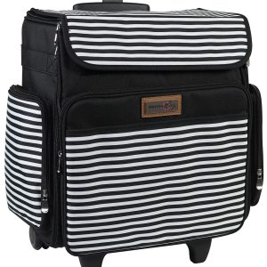 Everything Mary 15.5 Black   White Stripe Collapsible Rolling Craft Bag