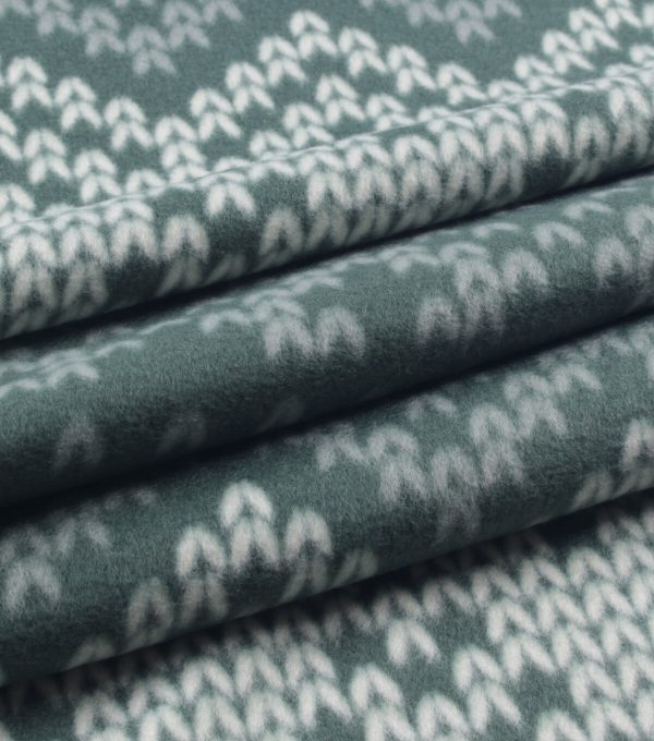 Green   White Knit Blizzard Fleece Fabric - Image 3