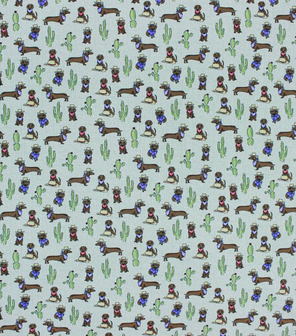 Novelty Cotton Fabric Western Wiener Dog