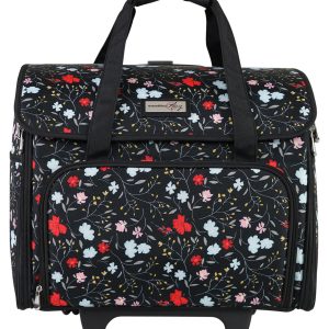 Everything Mary 18 Black Floral Teacher Rolling Tote