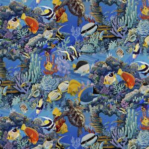 David Textiles Blue Tropical Waters Novelty Cotton Fabric
