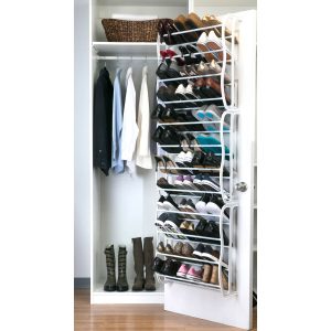Simplify 71 White 36 Pair Adjustable Over the Door Shoe Rack