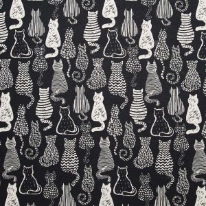Cat Shape Filled On Black Novelty Prints Cotton Fabric