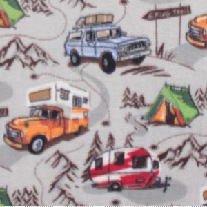RV Campers on Gray Anti Pill Fleece Fabric