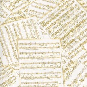 Hi Fashion Cream Sheet Music Novelty Metallic Cotton Fabric