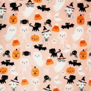 Halloween Icons On Pink Sew Lush Fleece Fabric