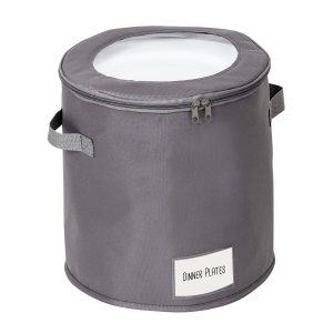 Honey Can Do 12 Gray Round Dinnerware Storage Box