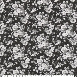 Black   White Vintage Rose Bouquet Super Snuggle Flannel Fabric