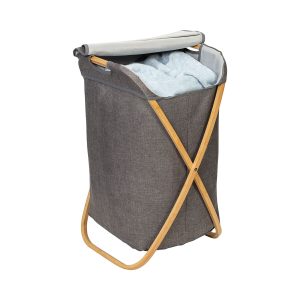 Honey Can Do 16 x 27.5 Gray   Natural Bamboo Folding Hamper With Lid