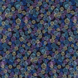 Hi Fashion Blue Floral Dots Premium Metallic Cotton Fabric