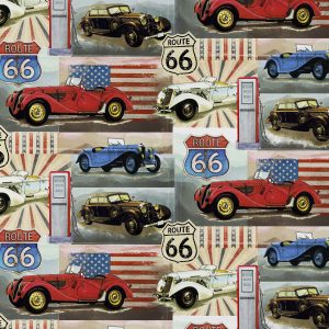 David Textiles Red Vintage American Cars Novelty Cotton Fabric