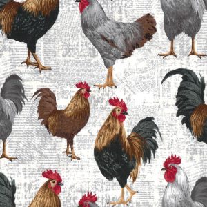 Novelty Cotton Fabric Farm Chickens on Newspaper