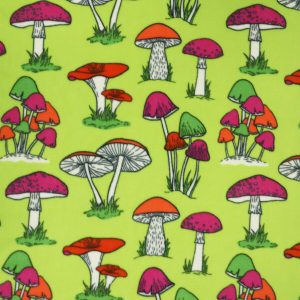 Funky Mushrooms on Green Anti Pill Fleece Fabric