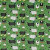 Sheep In Rainboots on Green Novelty Cotton Fabric