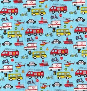 Transportation Vehicles on Blue Novelty Cotton Fabric