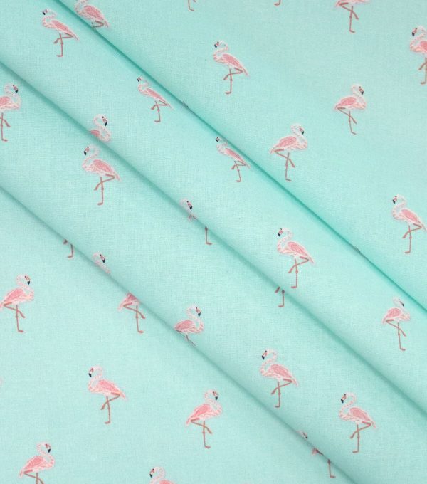 Flamingos On Teal Novelty Cotton Fabric - Image 2