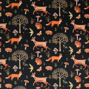 Soft   Minky Woodland Animals on Black Fleece Fabric
