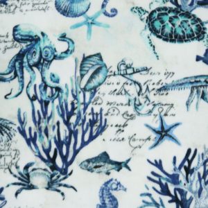 Blue Sea Animals on White Anti Pill Fleece Fabric