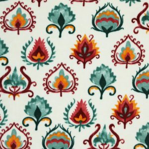 Suzani On White Heather Luxe Fleece Fabric