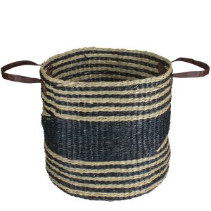 Northlight 15 Beige   Black Woven Seagrass Basket With Handles