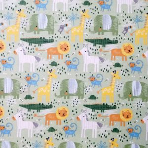 Jungle Animals on Green Super Snuggle Flannel Fabric