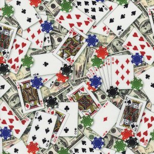 White Gambling Cards Novelty Cotton Fabric