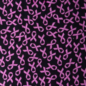 Breast Cancer Ribbons On Black Batik Cotton Fabric
