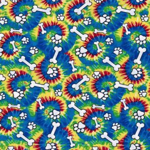 Novelty Cotton Fabric Paws   Bones on Tie Dye