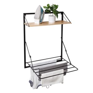Honey Can Do 24 x 31 Black Wall Mounted Drying Rack With Shelf