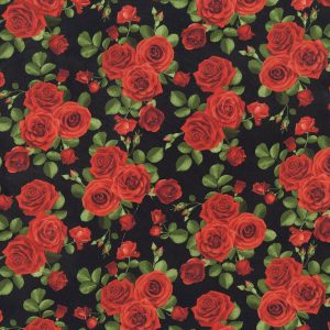 Hi Fashion Rose Bouquets on Black Premium Cotton Fabric