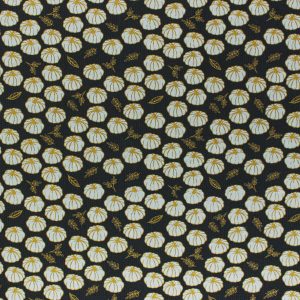 White Pumpkins on Gray Harvest Metallic Cotton Fabric