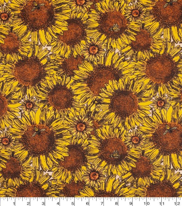 Super Snuggle Flannel Fabric Sunflowers   Bees