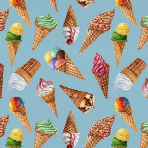 David Textiles Ice Cream Cones on Blue Novelty Cotton Fabric
