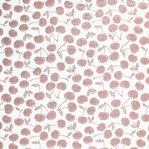 Foil Cherry Toss on White Pure Plush Fleece Fabric
