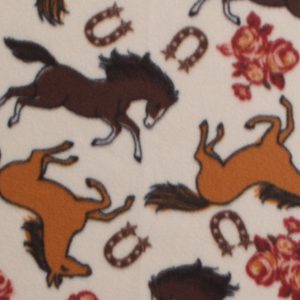 Horses   Flowers on Brown Blizzard Fleece Fabric