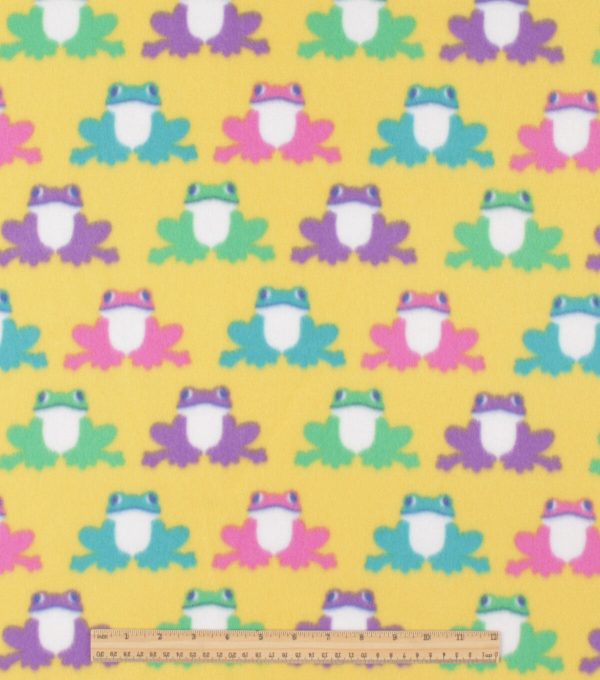 Frogs on Yellow Blizzard Fleece Fabric - Image 2