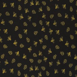 Yellow Insects on Black Quilt Cotton Fabric by Quilter s Showcase