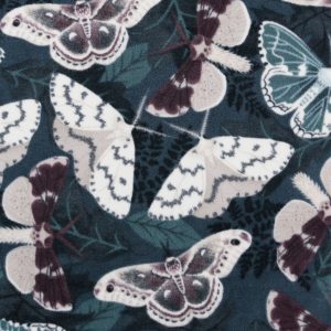 Moths on Blue Anti Pill Fleece Fabric