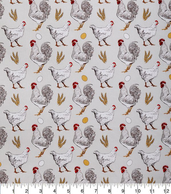 Chickens On Green Novelty Cotton Fabric